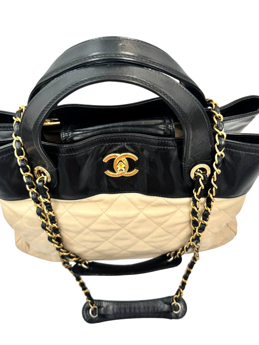 Chanel In The Mix Shopping Tote Beige & Black Quilted Leather Bag