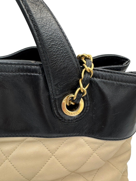 Chanel In The Mix Shopping Tote Beige & Black Quilted Leather Bag