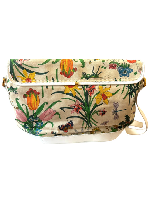 Gucci Flora Canvas Crossbody Bag - Beige