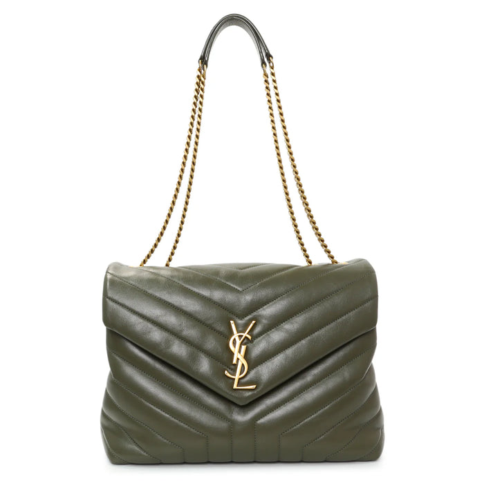 Saint Laurent Medium Loulou Bag – Green Chevron Leather