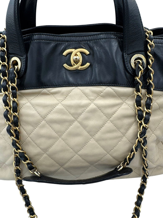Chanel In The Mix Shopping Tote Beige & Black Quilted Leather Bag
