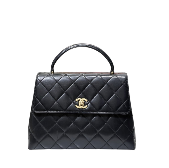Chanel Vintage Kelly Black Lambskin Top Handle Bag | 24k Gold Plated Hardware
