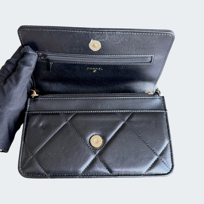 Chanel C19 Wallet on Chain quilted lambskin microchip- Black
