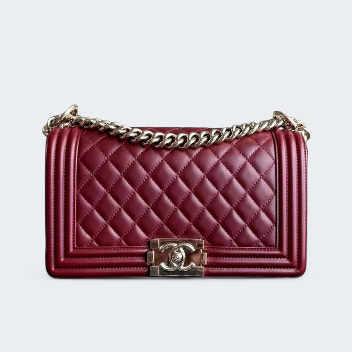 Chanel Boy medium quilted lambskin GHW-  Burgundy
