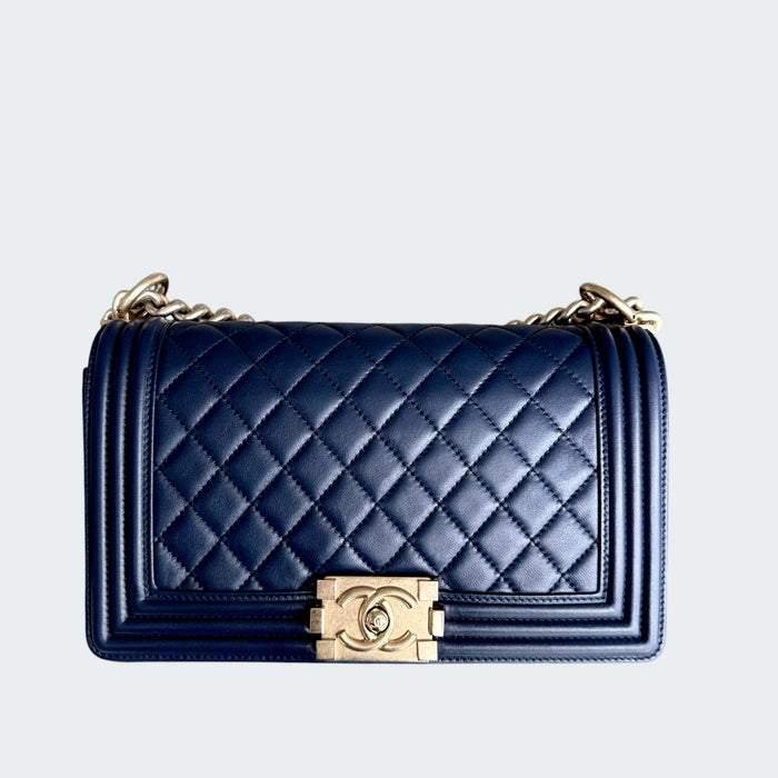 Chanel boy medium lambskin GHW- Blue