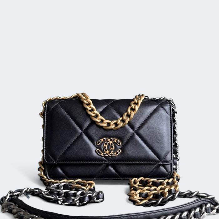 Chanel C19 Wallet on Chain quilted lambskin microchip- Black