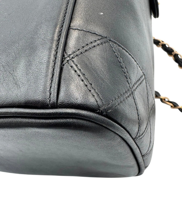 Chanel Vintage Chanel Vanity Bag Black Leather with Chain & Pearl Strap