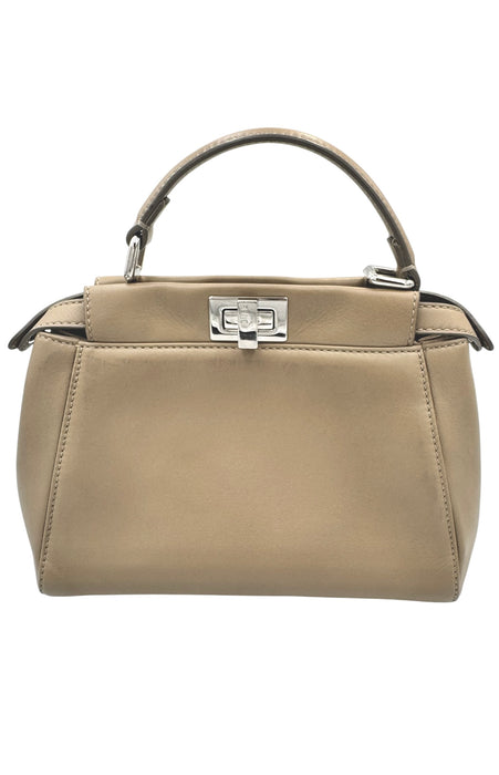 Fendi Peekaboo Mini Nappa Taupe Leather Bag | Crossbody & Top Handle