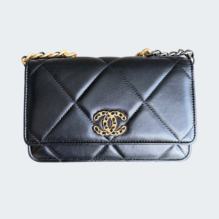 Chanel C19 Wallet on Chain quilted lambskin microchip- Black