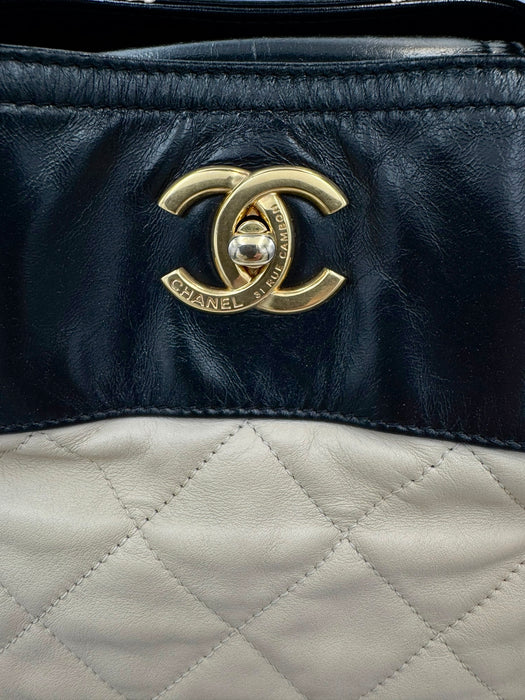 Chanel In The Mix Shopping Tote Beige & Black Quilted Leather Bag