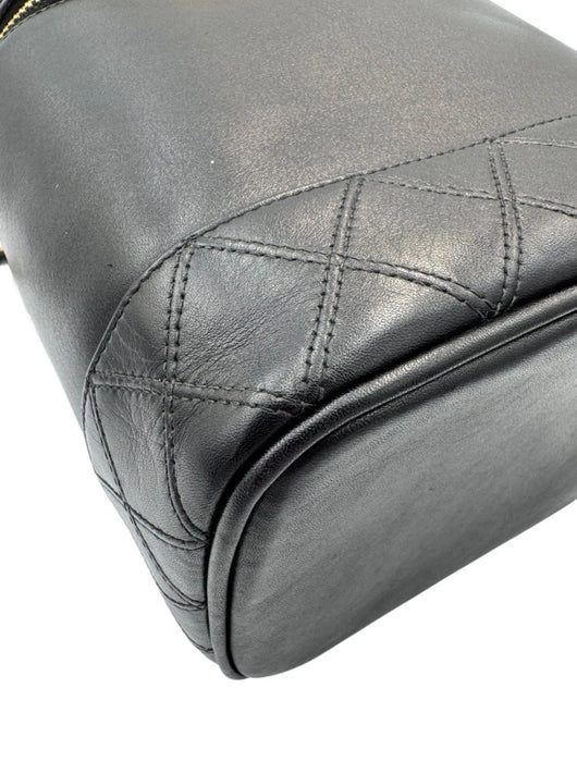 Chanel Vintage Chanel Vanity Bag Black Leather with Chain & Pearl Strap