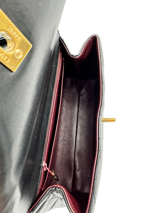 Chanel Vintage Kelly Black Lambskin Top Handle Bag | 24k Gold Plated Hardware