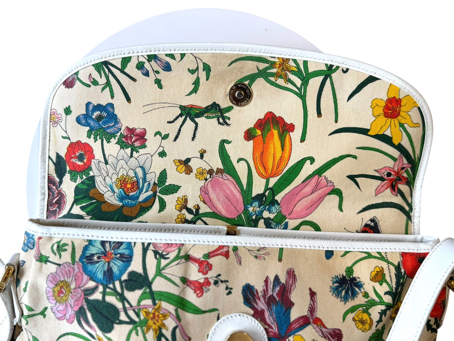 Gucci Flora Canvas Crossbody Bag - Beige