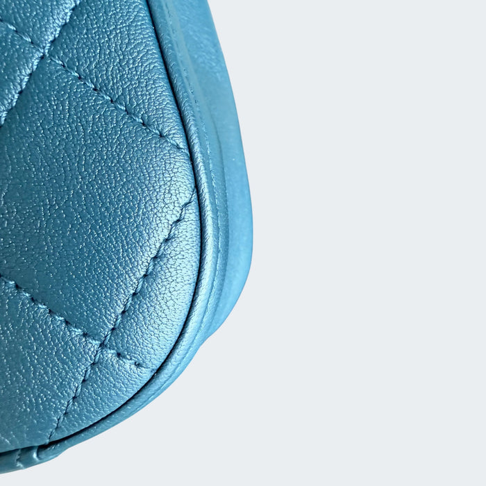 Chanel C19 flap top handle quilted lambskin GHW- Blue