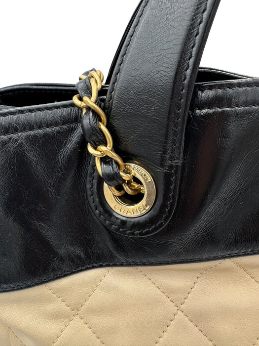 Chanel In The Mix Shopping Tote Beige & Black Quilted Leather Bag