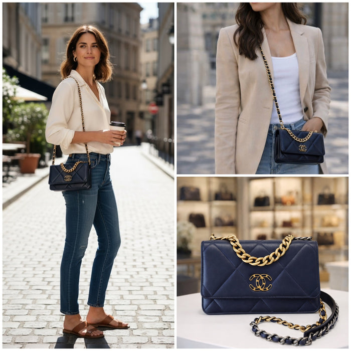 Chanel 19 Wallet on Chain WOC Navy Quilted Leather Crossbody Bag