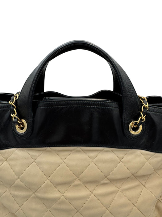 Chanel In The Mix Shopping Tote Beige & Black Quilted Leather Bag