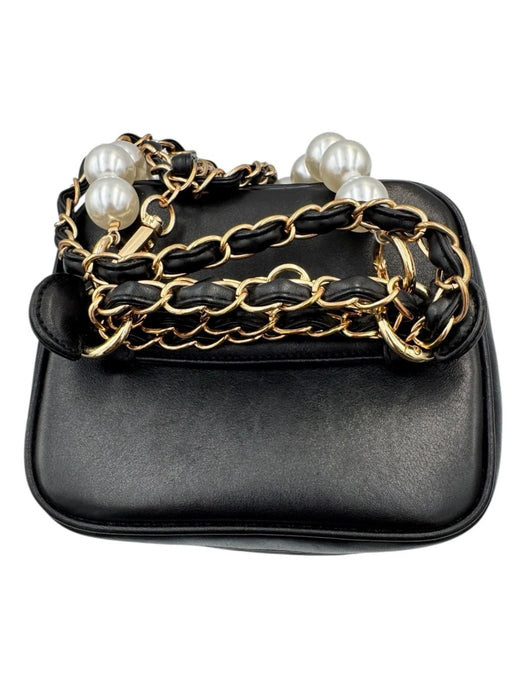 Chanel Vintage Chanel Vanity Bag Black Leather with Chain & Pearl Strap
