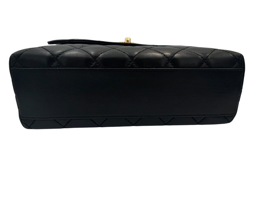 Chanel Vintage Kelly Black Lambskin Top Handle Bag | 24k Gold Plated Hardware