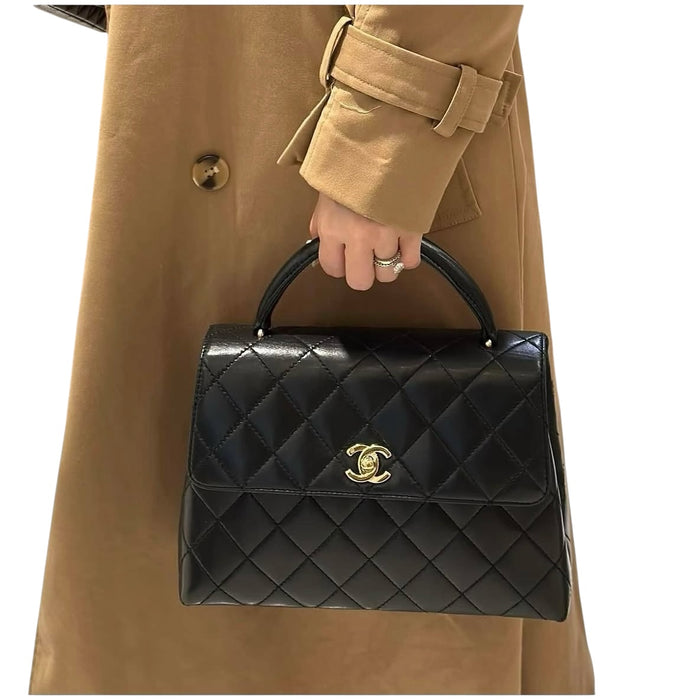 Chanel Vintage Kelly Black Lambskin Top Handle Bag | 24k Gold Plated Hardware
