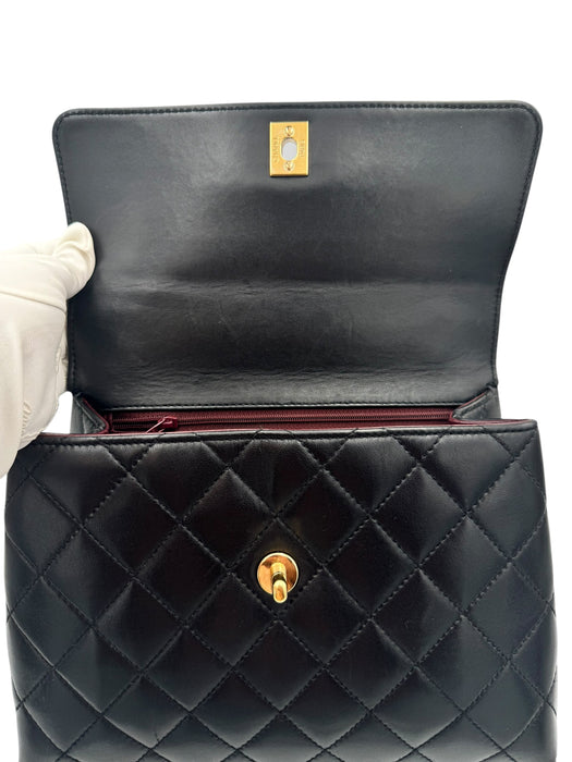 Chanel Vintage Kelly Black Lambskin Top Handle Bag | 24k Gold Plated Hardware