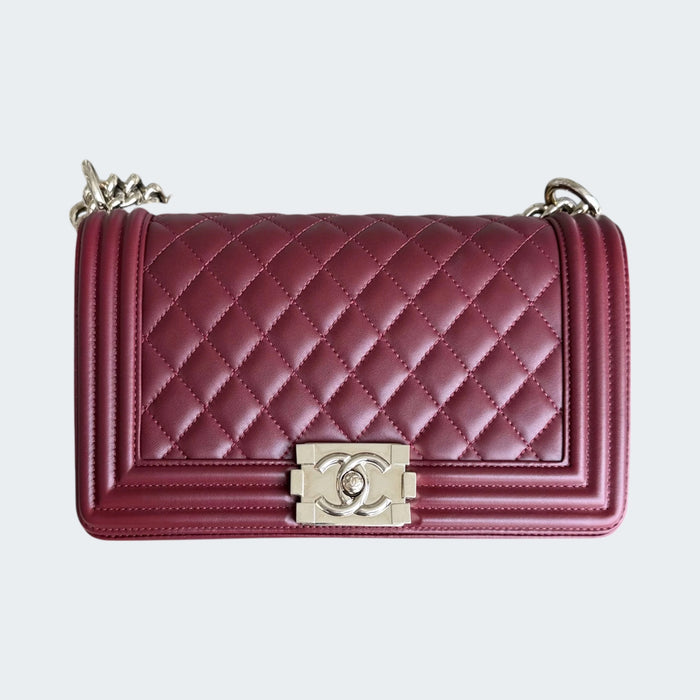 Chanel Boy medium quilted lambskin GHW-  Burgundy