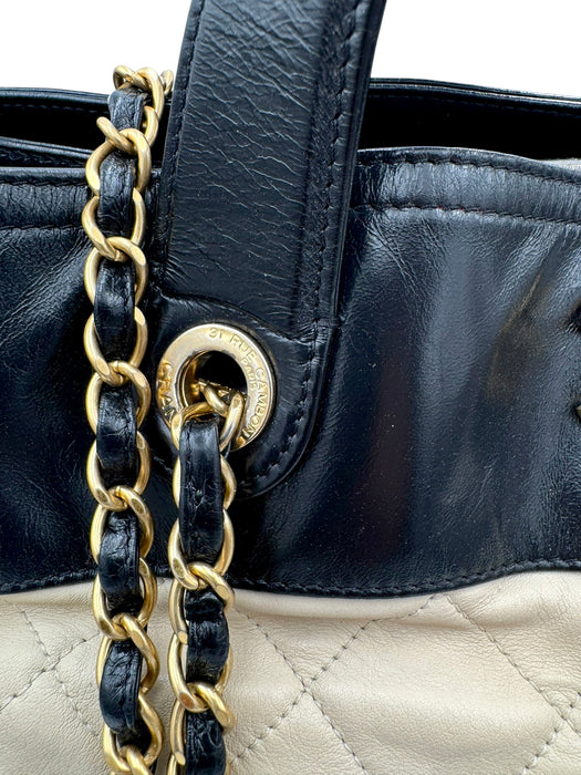 Chanel In The Mix Shopping Tote Beige & Black Quilted Leather Bag