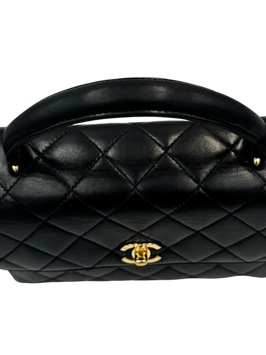 Chanel Vintage Kelly Black Lambskin Top Handle Bag | 24k Gold Plated Hardware