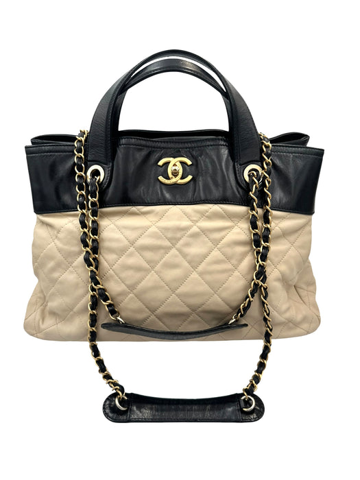Chanel In The Mix Shopping Tote Beige & Black Quilted Leather Bag