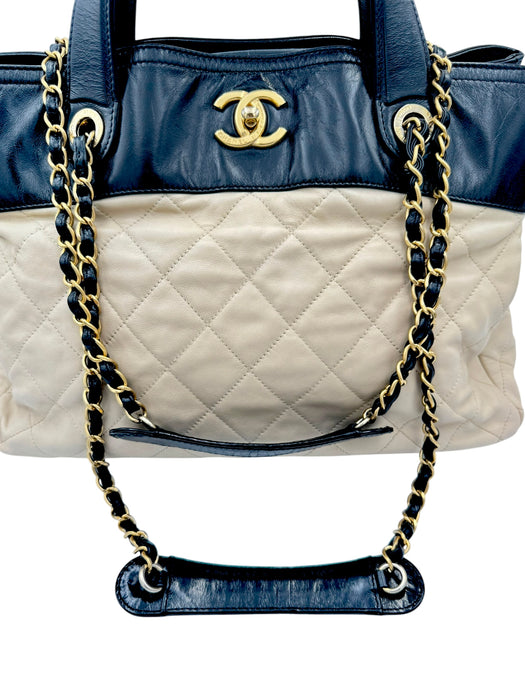 Chanel In The Mix Shopping Tote Beige & Black Quilted Leather Bag