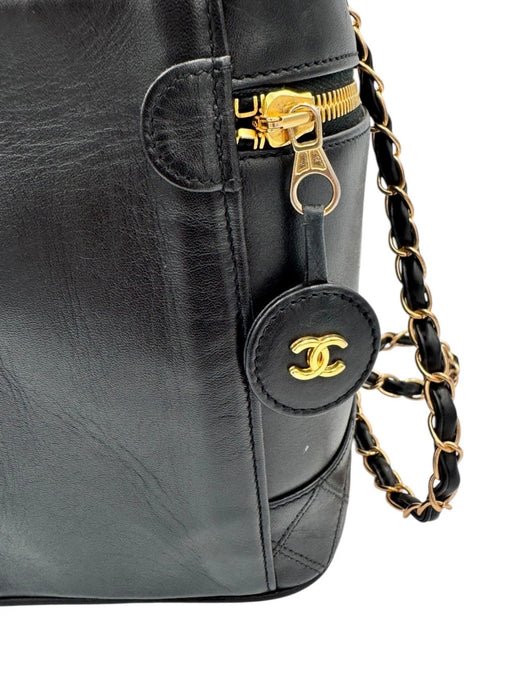 Chanel Vintage Chanel Vanity Bag Black Leather with Chain & Pearl Strap