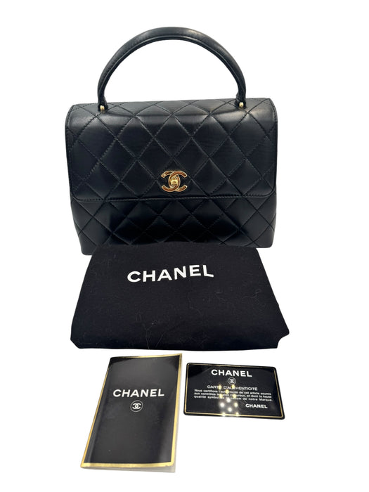 Chanel Vintage Kelly Black Lambskin Top Handle Bag | 24k Gold Plated Hardware