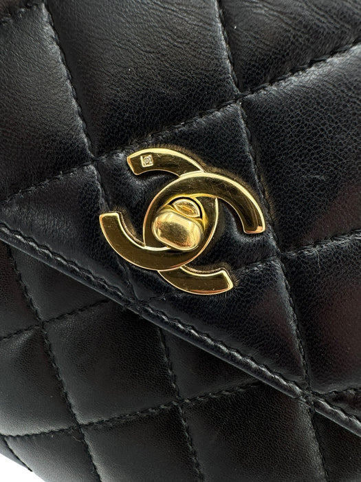 Chanel Vintage Kelly Black Lambskin Top Handle Bag | 24k Gold Plated Hardware