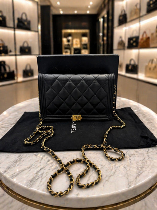 Chanel Boy WOC Black Caviar Leather Wallet on Chain Crossbody Bag