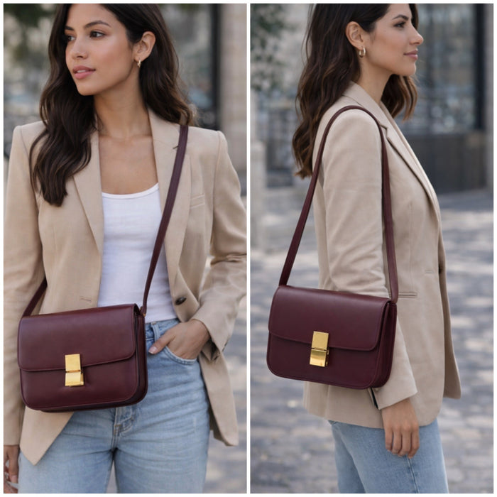 CÉLINE Medium Classic Box leather burgundy Crossbody Bag