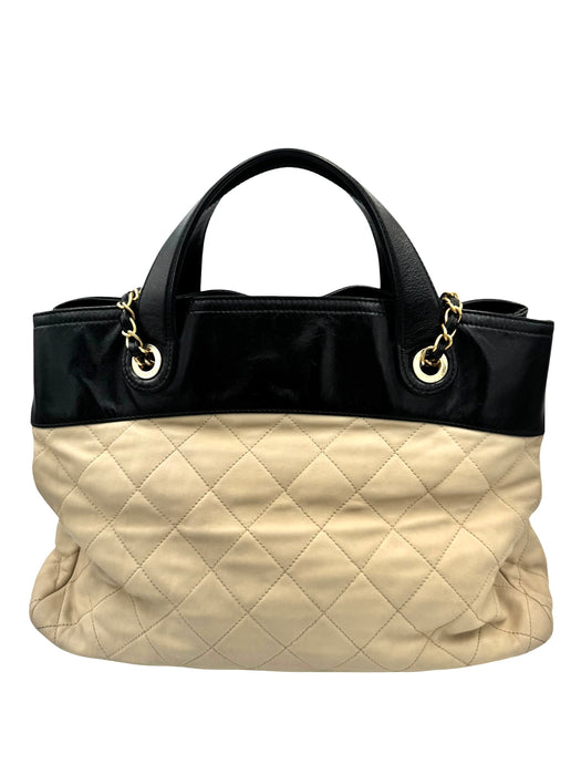 Chanel In The Mix Shopping Tote Beige & Black Quilted Leather Bag