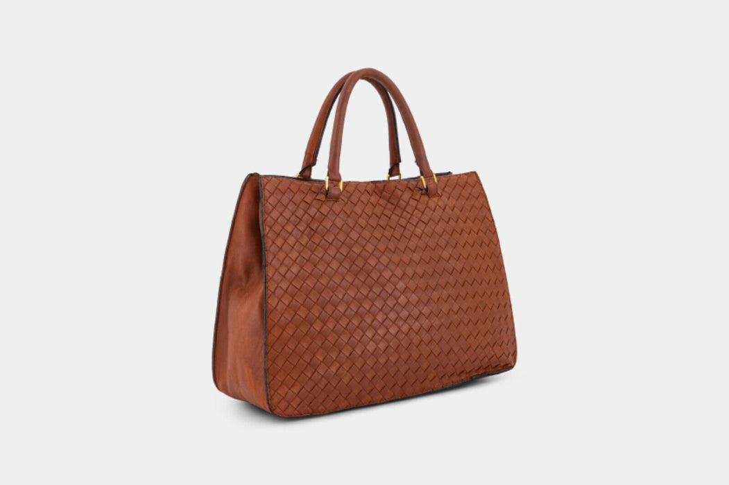 Bottega Veneta Intrecciato Nappa Woven Leather Tote - Caramel Brown