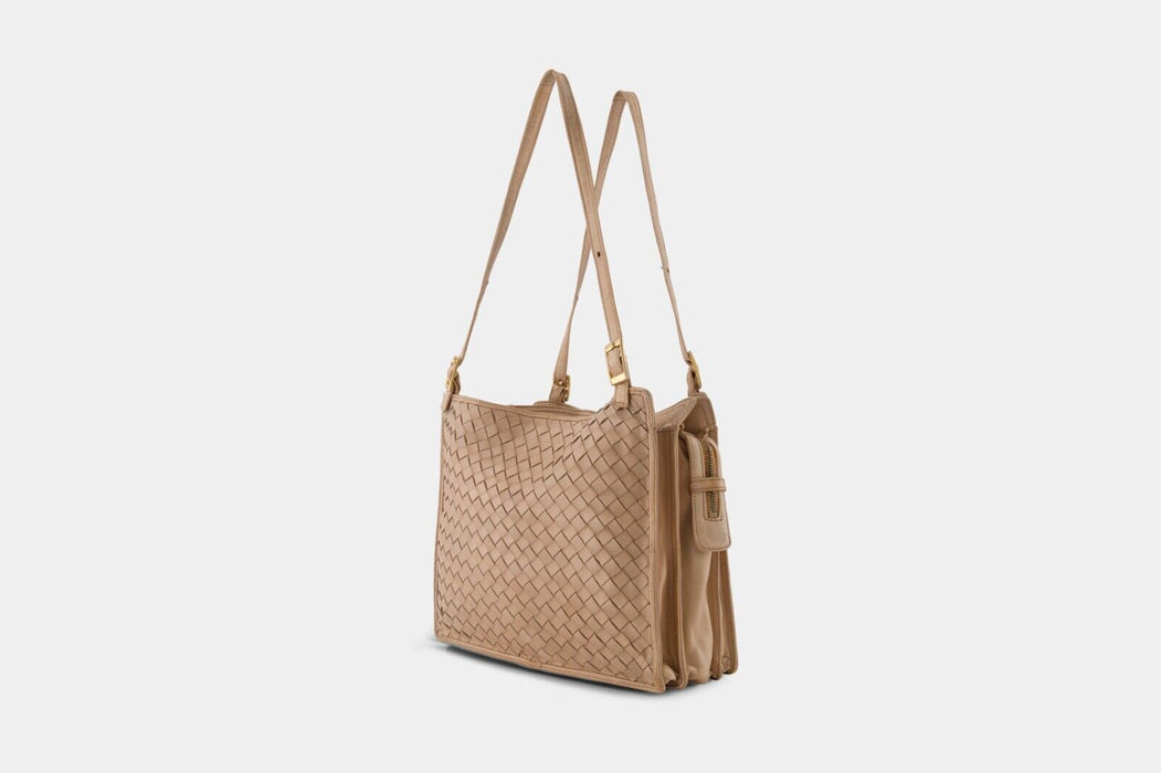 Bottega Veneta Intrecciato Woven Leather Shoulder Bag - Beige