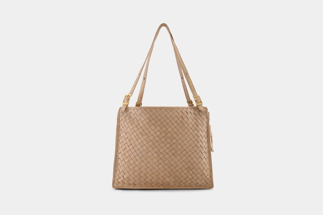 Bottega Veneta Intrecciato Woven Leather Shoulder Bag - Beige