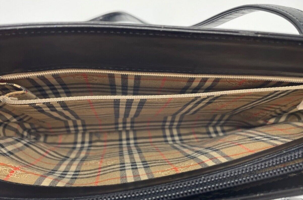 Burberry Classic Check Leather Tote - Black