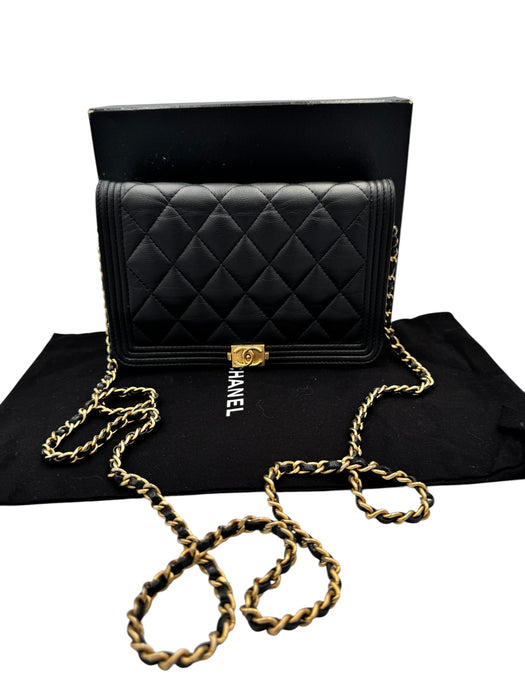 Chanel Boy WOC Black Caviar Leather Wallet on Chain Crossbody Bag