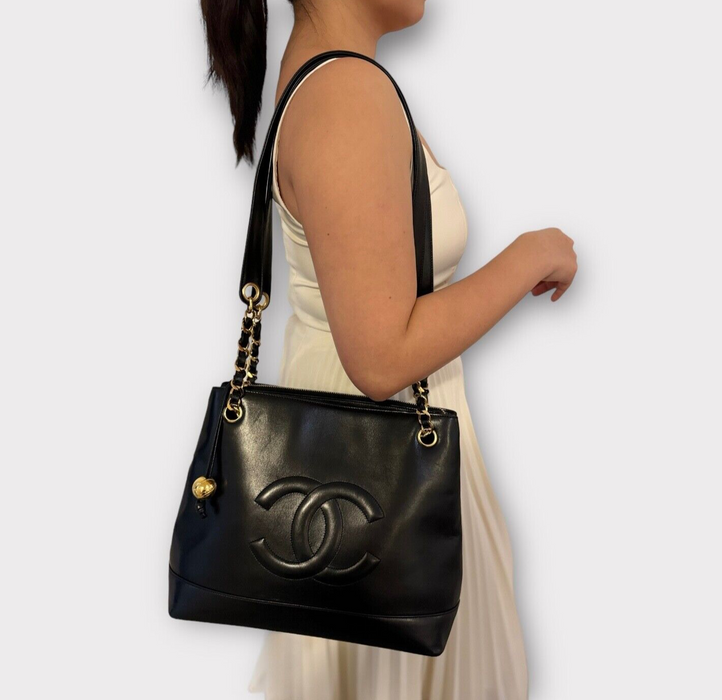 Chanel CC Timeless Lambskin Leather Chain Tote - Black
