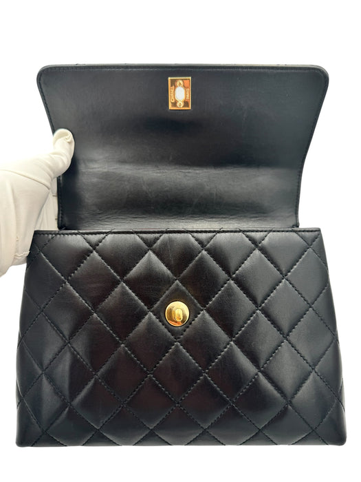 Chanel Vintage Kelly Black Lambskin Top Handle Bag | 24k Gold Plated Hardware