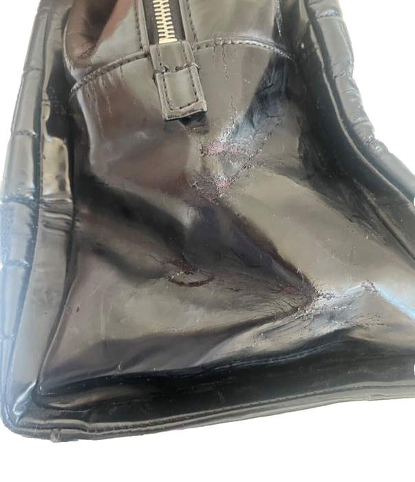 Chanel Coco CC Chocolate Bar Chain Patent Leather Tote - Black