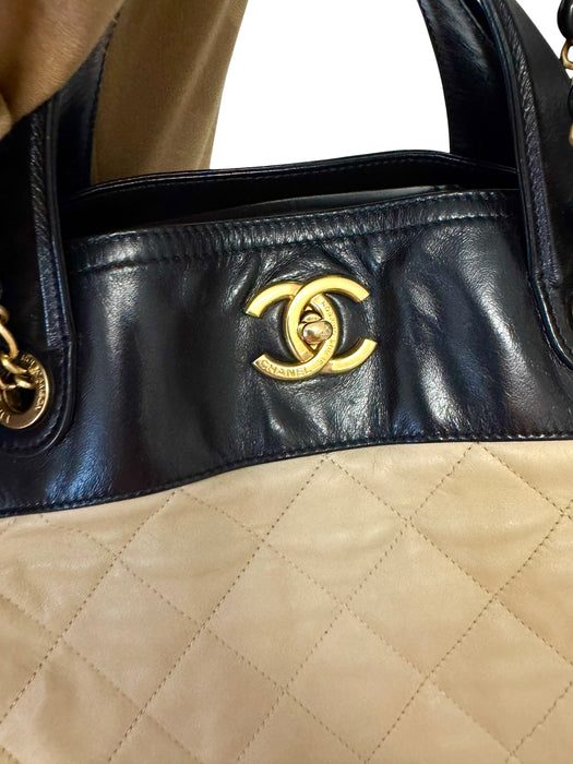 Chanel In The Mix Shopping Tote Beige & Black Quilted Leather Bag