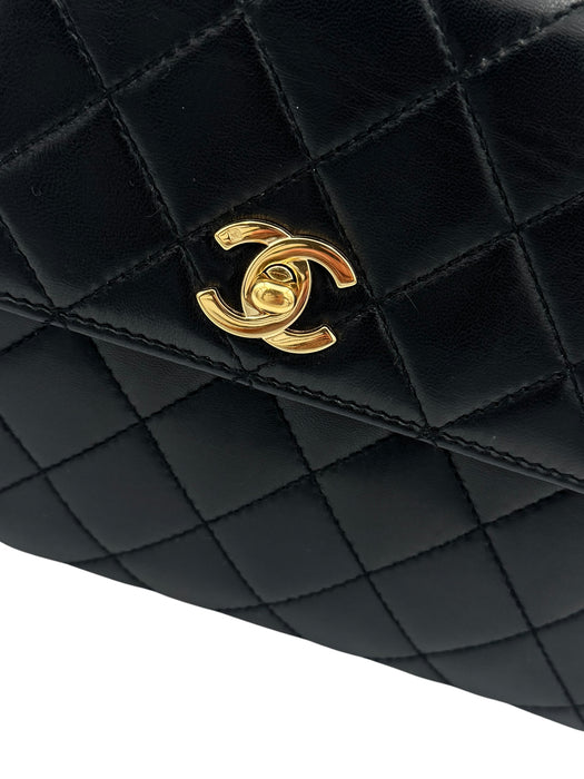 Chanel Vintage Kelly Black Lambskin Top Handle Bag | 24k Gold Plated Hardware