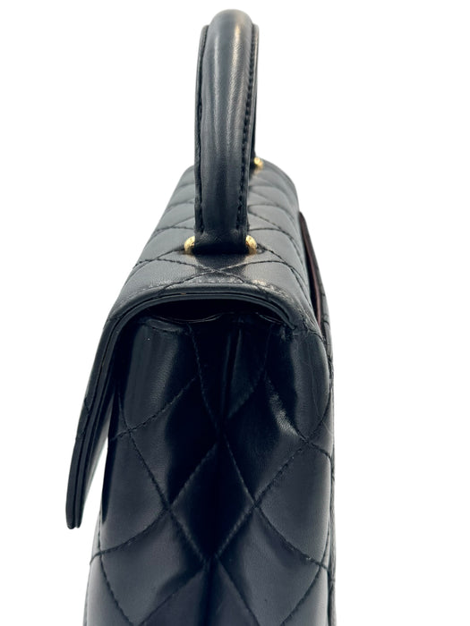 Chanel Vintage Kelly Black Lambskin Top Handle Bag | 24k Gold Plated Hardware
