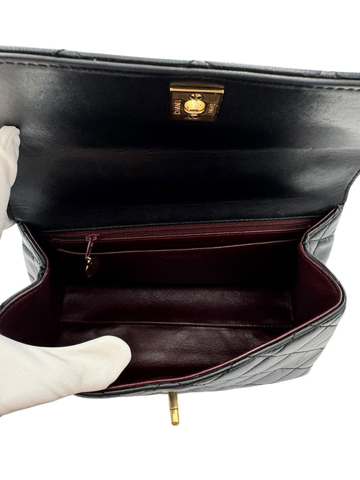 Chanel Vintage Kelly Black Lambskin Top Handle Bag | 24k Gold Plated Hardware