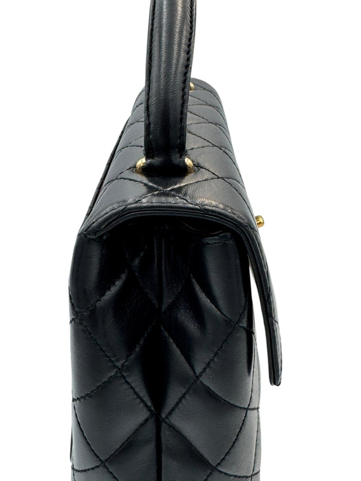 Chanel Vintage Kelly Black Lambskin Top Handle Bag | 24k Gold Plated Hardware