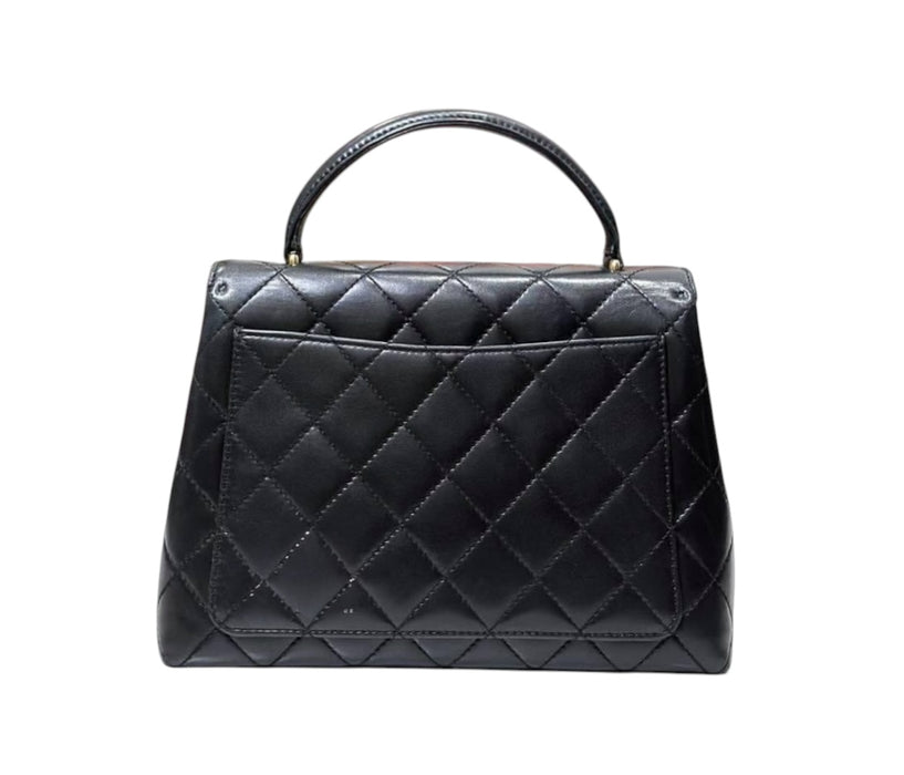 Chanel Vintage Kelly Black Lambskin Top Handle Bag | 24k Gold Plated Hardware